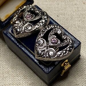 Elegant Avon Silver Heart Earrings with Pink Accents
